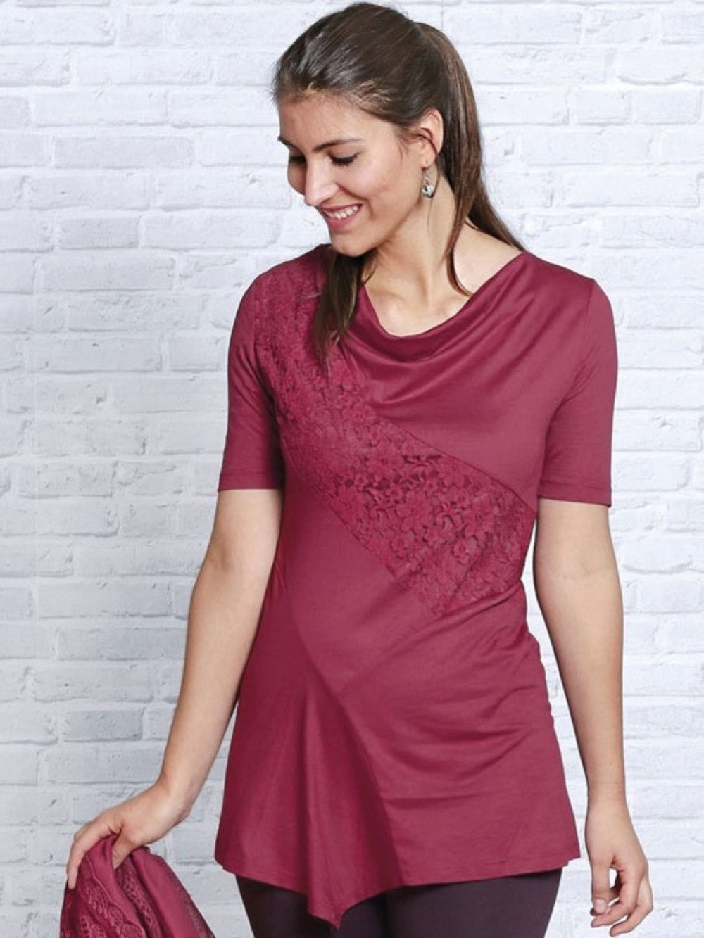 Short-sleeved tunic rose red