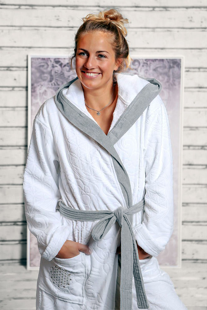 Bathrobe white/grey