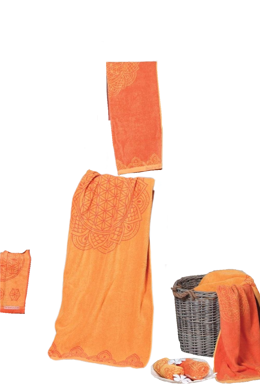 Fengshui terry towel - sun salutation/coral