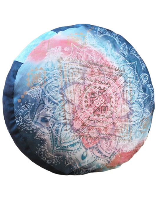 Meditation cushion round indigo/peach 38x17cm
