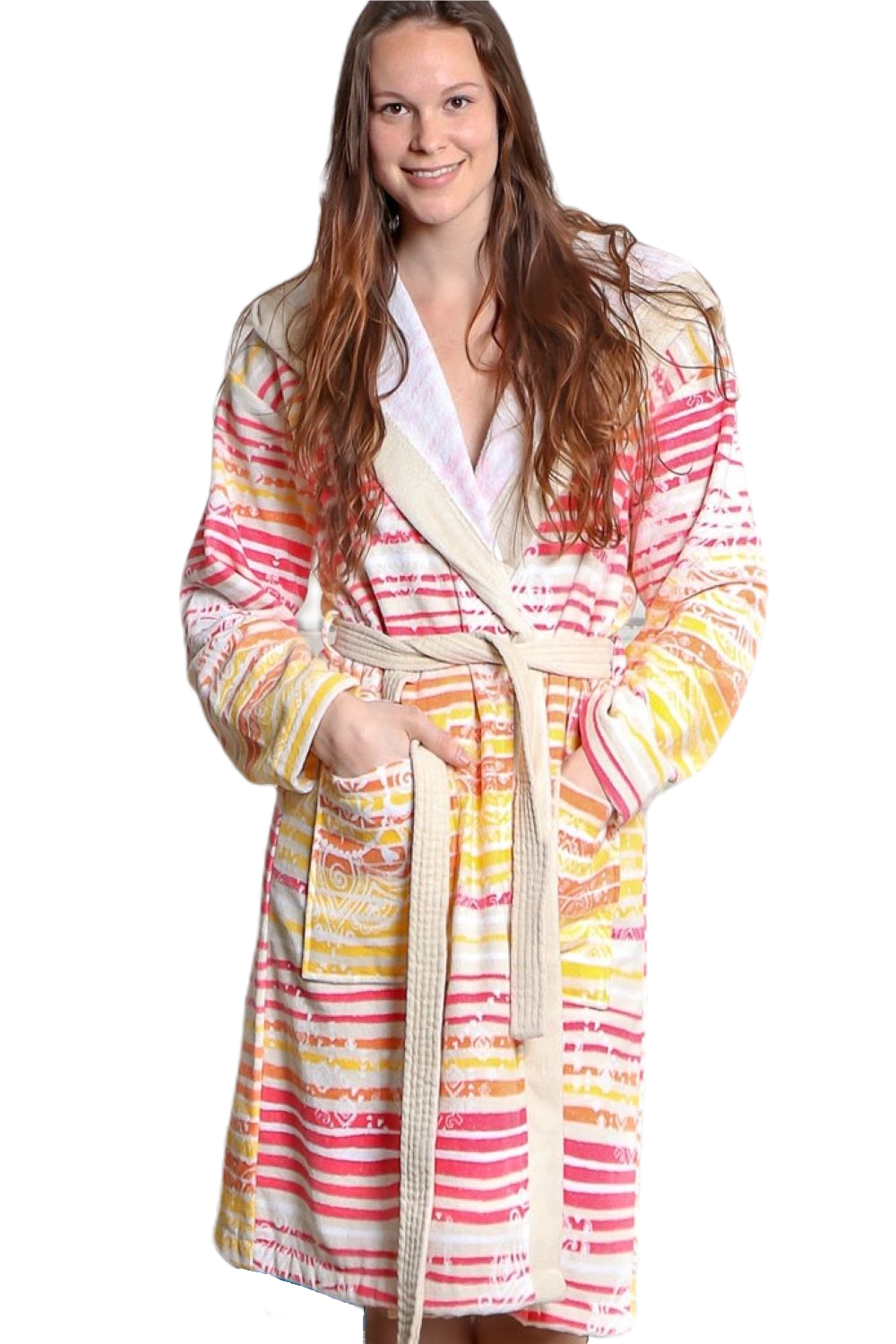 Organic cotton bathrobe - orange/pink