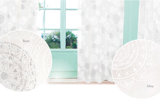 Rami - curtains white/embroidered and white/silver printed