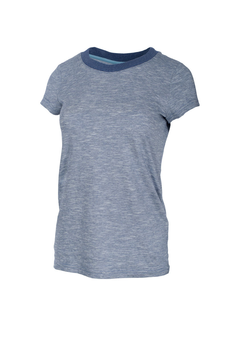 T-shirt (dark blue striped) round collar